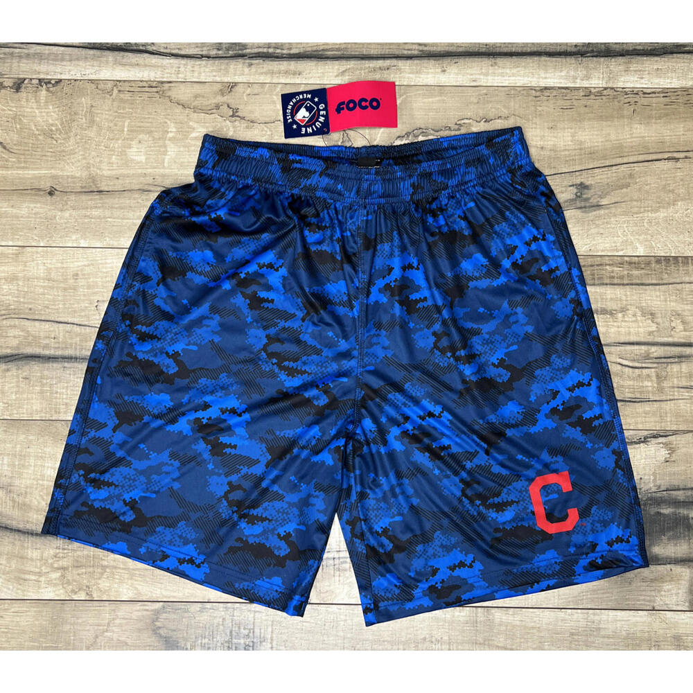 NWT Cleveland Indians Guardians MLB Blue Camo Athletic Training Shorts Small .